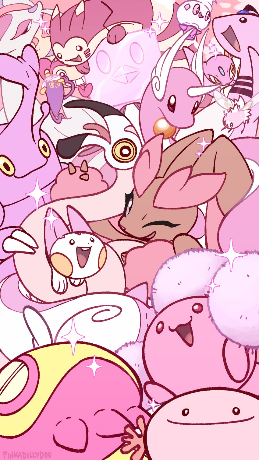 lopunny, pachirisu, furret, wooper, ampharos, and 12 more (pokemon) drawn by pinkadillydoo