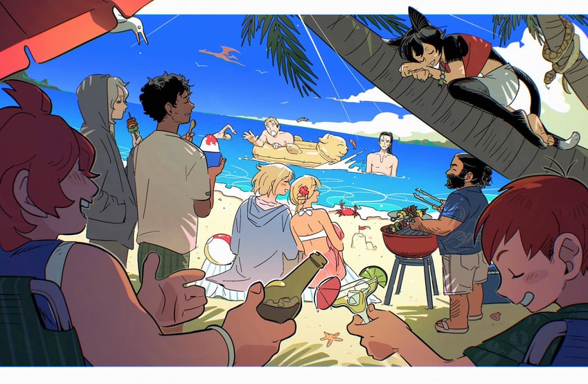 marcille donato, falin touden, laios touden, senshi, mithrun, and 7 more (dungeon meshi) drawn by robodumpling