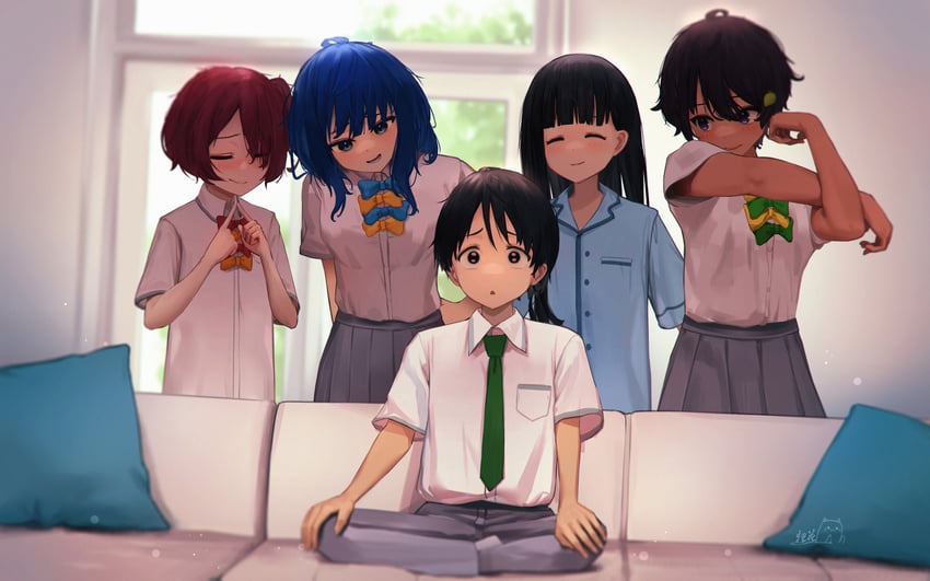 yanami anna, yakishio lemon, komari chika, nukumizu kaju, and nukumizu kazuhiko (make heroine ga oo sugiru!) drawn by sklt_(swyt8223)
