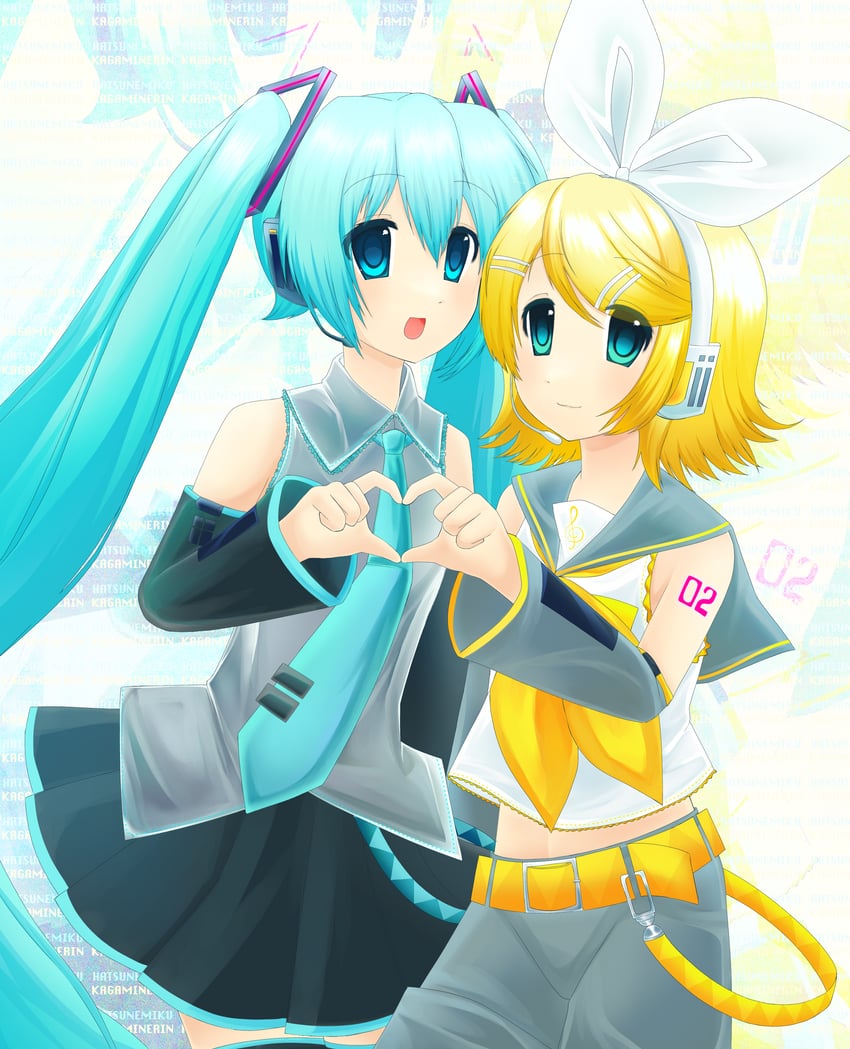 hatsune miku and kagamine rin (vocaloid) drawn by pixel_cloud