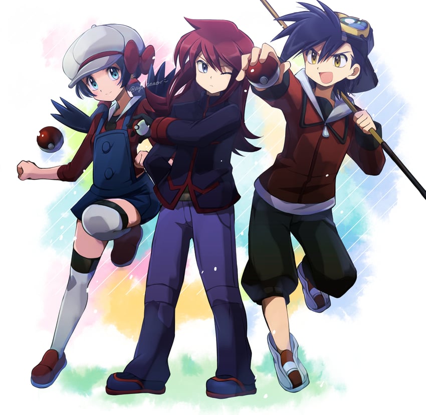 ethan, silver, and kris (pokemon and 1 more) drawn by ayateaori