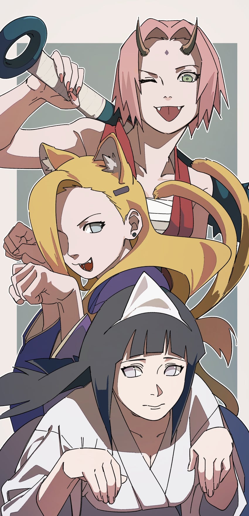 haruno sakura, hyuuga hinata, and yamanaka ino (naruto and 1 more) drawn by pnpk_1013