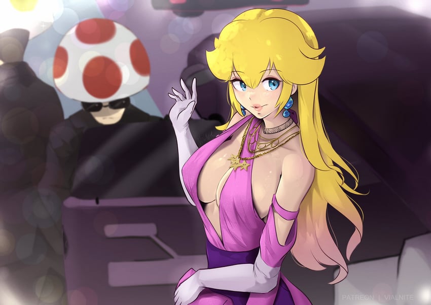 princess peach, toad, and red toad (mario and 1 more) drawn by vialnite