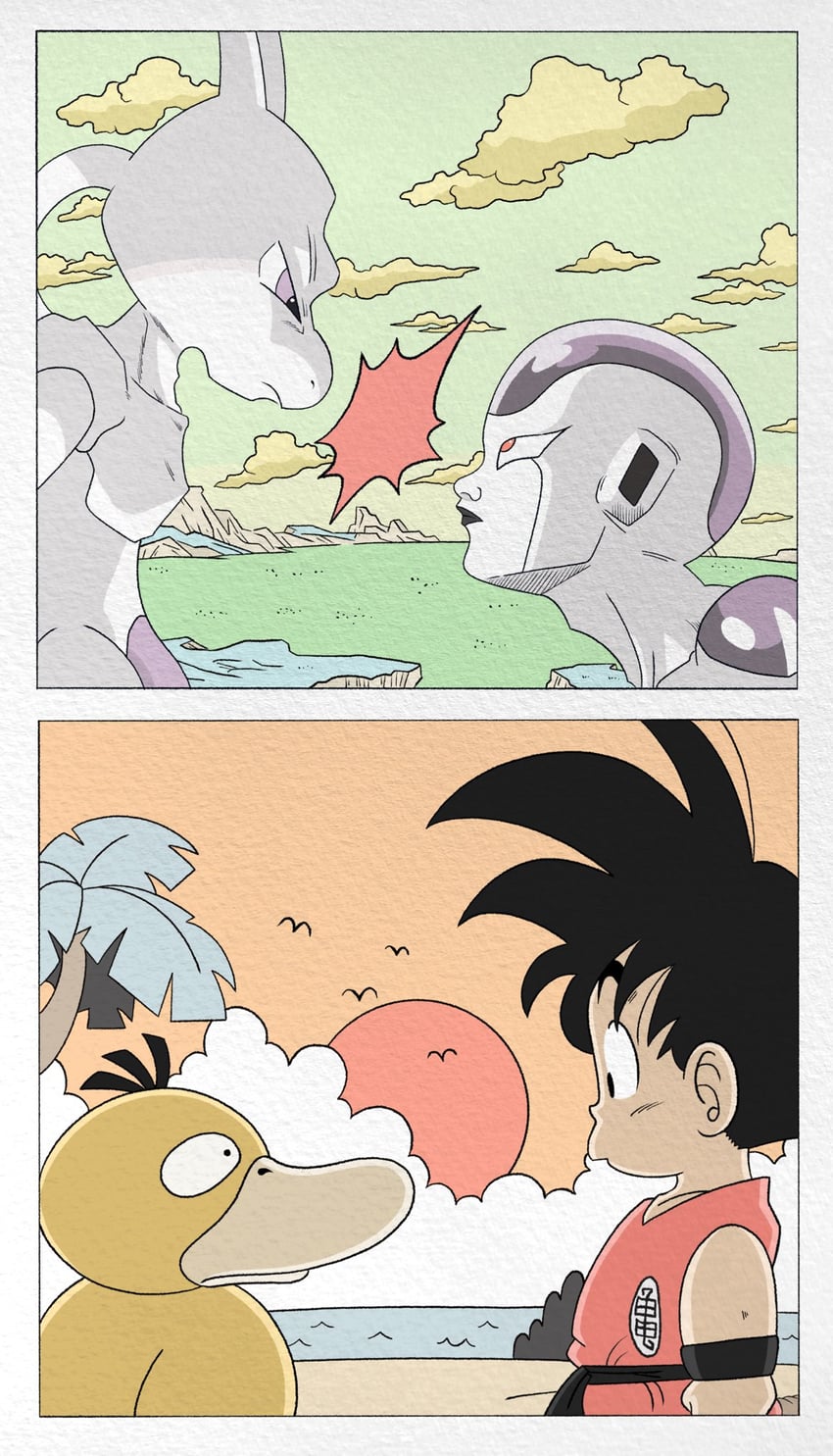 son goku, mewtwo, psyduck, frieza, and final form frieza (pokemon and 2 more) drawn by wesatinthecar