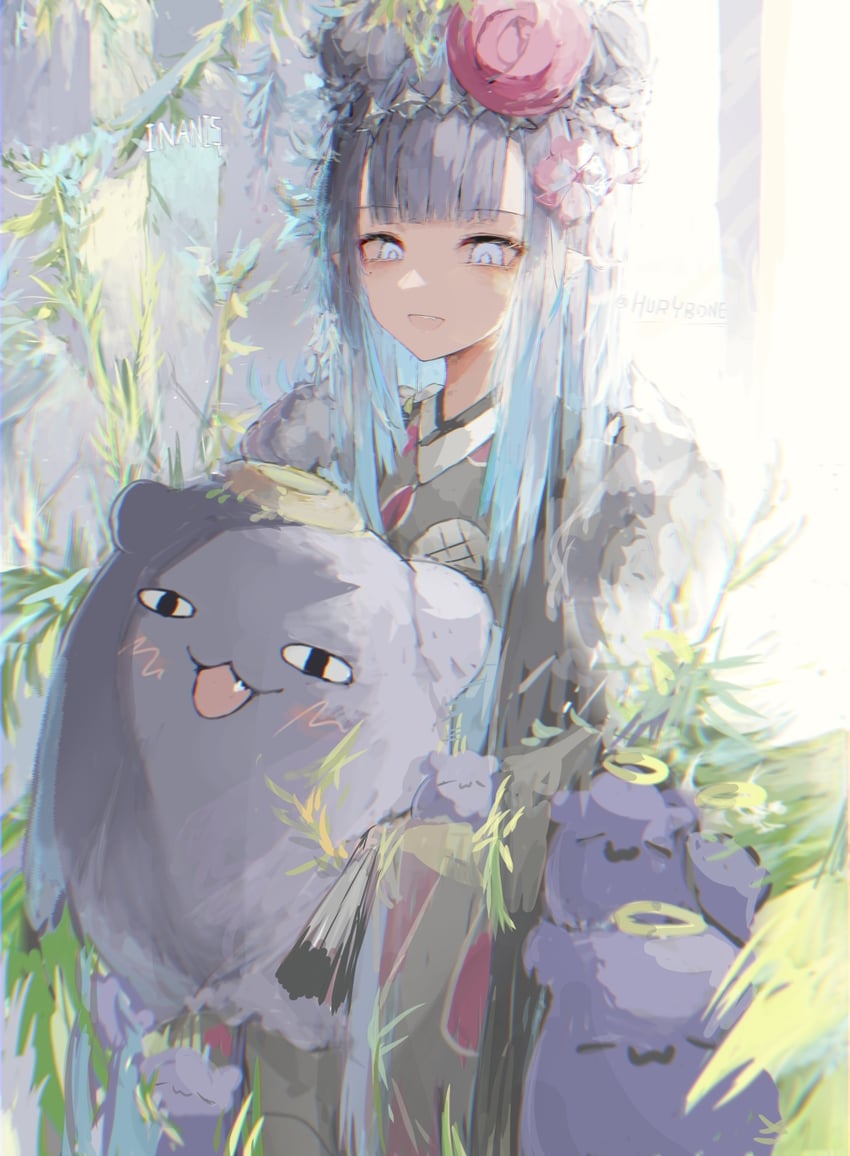 ninomae ina'nis and takodachi (hololive and 1 more) drawn by hurybone
