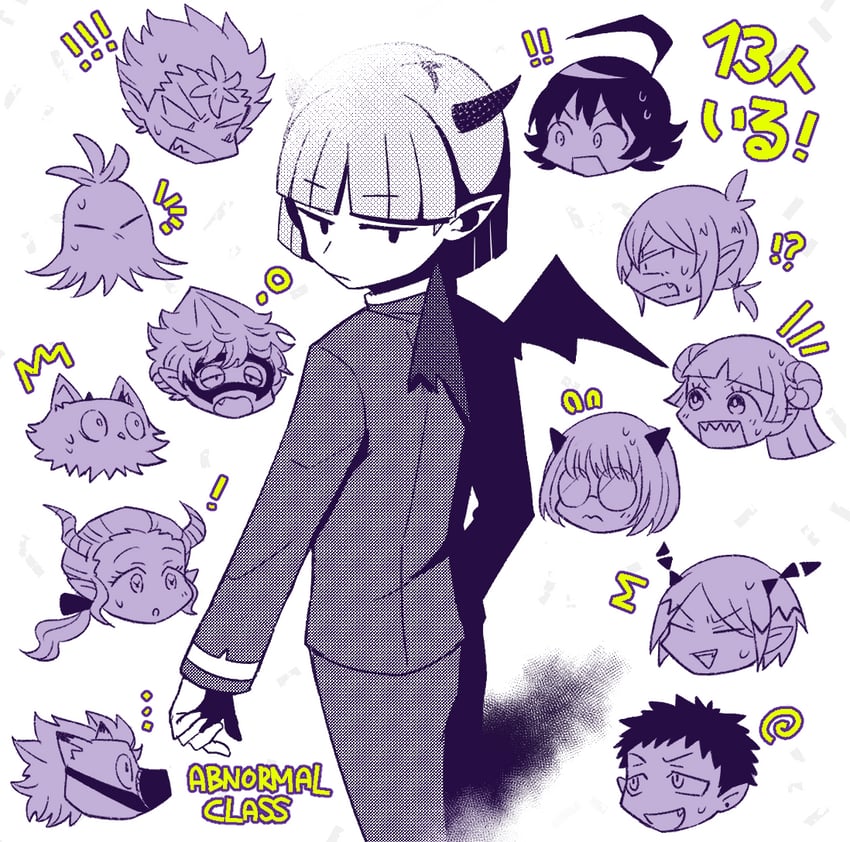 suzuki iruma, valac clara, asmodeus alice, shax lead, andro m. jazz, and 8 more (mairimashita! iruma-kun) drawn by natsuco
