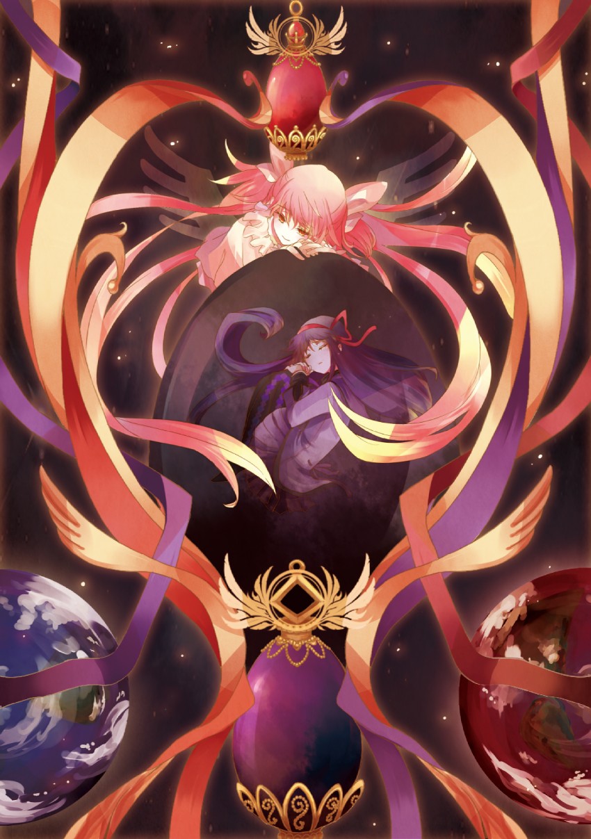 akemi homura, kaname madoka, and ultimate madoka (mahou shoujo madoka magica) drawn by ahma