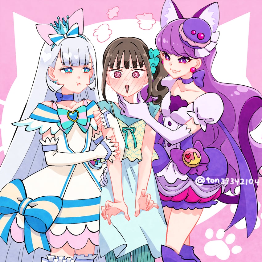 nekoyashiki yuki, nekoyashiki mayu, kotozume yukari, cure macaron, and cure nyammy (precure and 2 more) drawn by ton_(ton39342104)