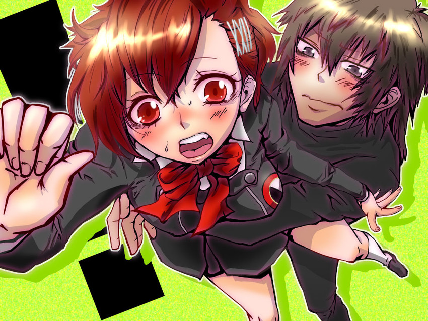 shiomi kotone and aragaki shinjirou (persona and 2 more) drawn by matuaki
