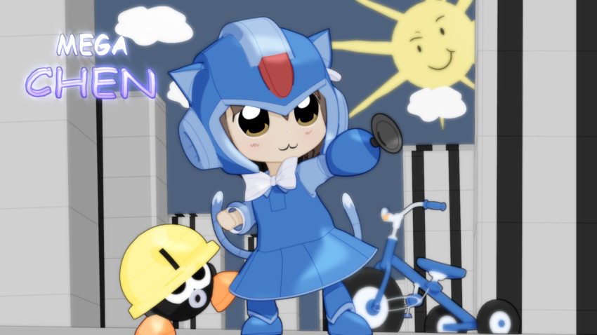 chen, mega man, and met (touhou and 1 more) drawn by gs-mantis