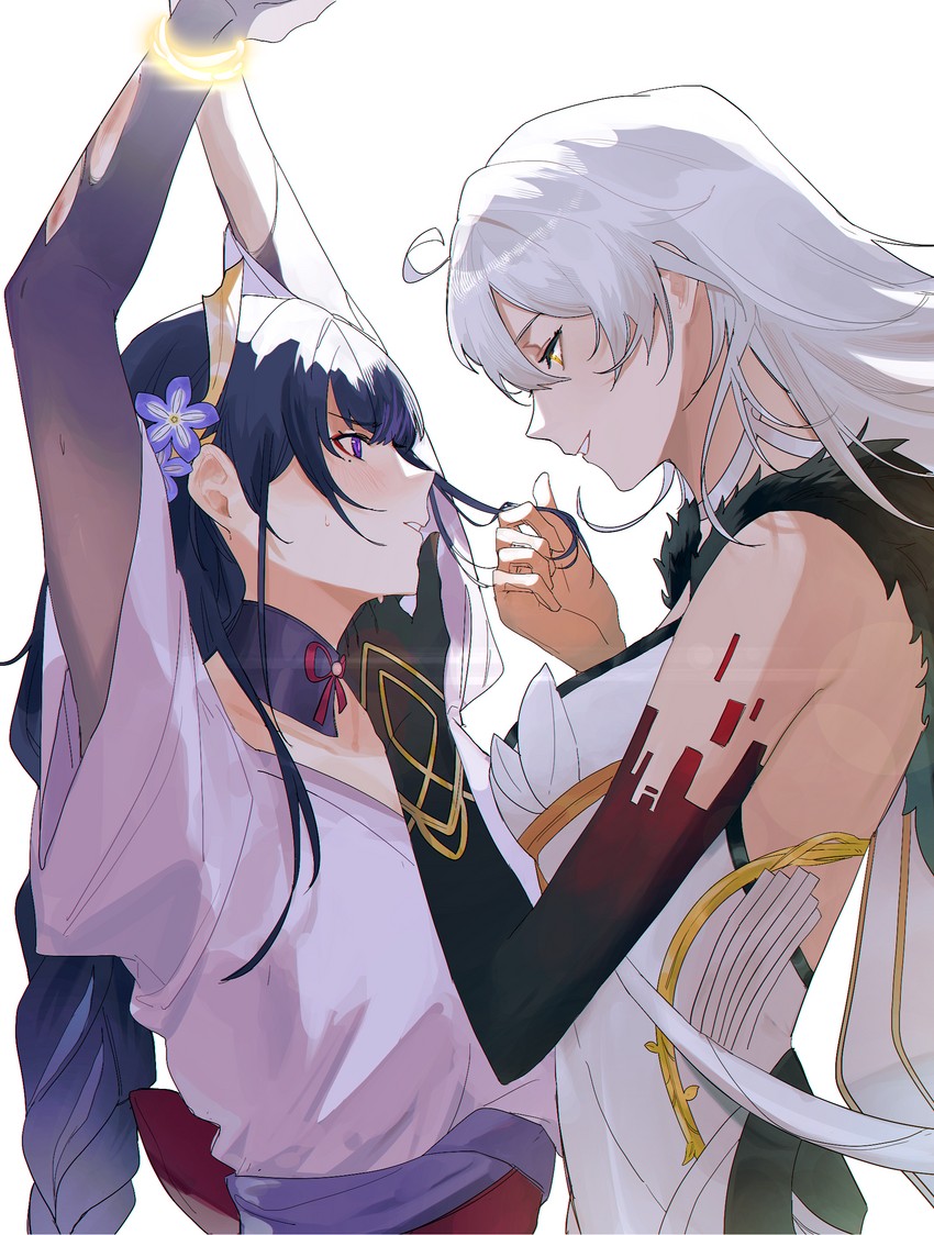raiden shogun and asmoday (genshin impact) drawn by 3o_c