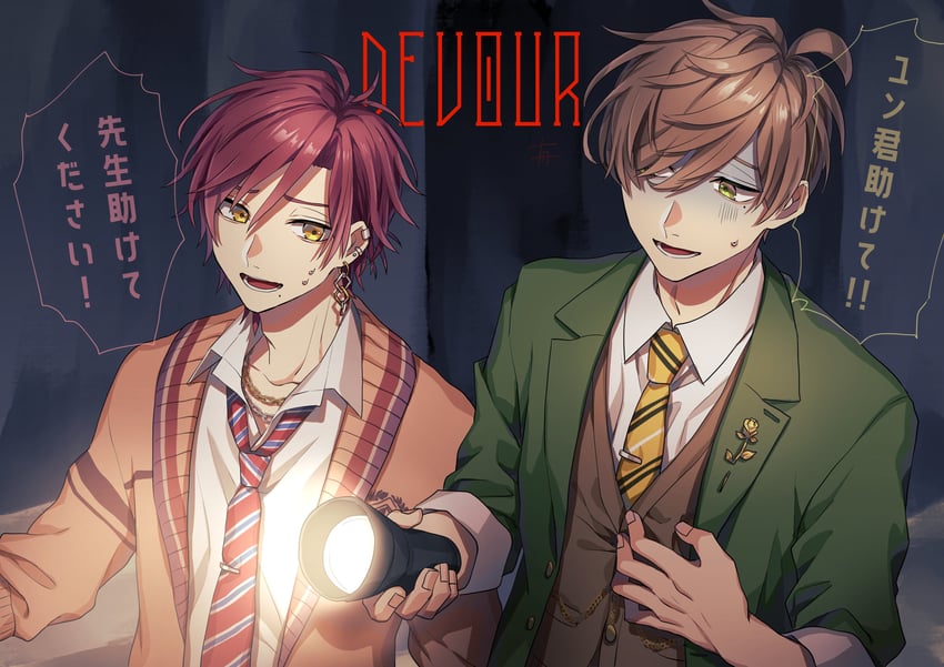 oliver evans and ha yun (nijisanji and 2 more) drawn by hakobune_noark