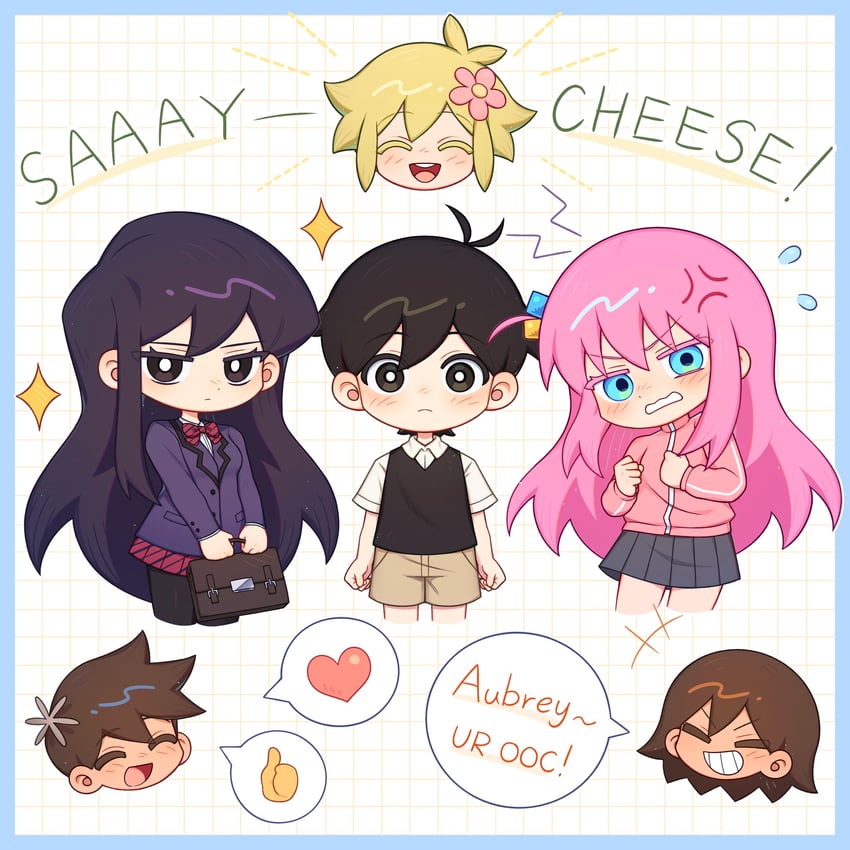gotoh hitori, sunny, basil, komi shouko, aubrey, and 3 more (bocchi the rock! and 2 more) drawn by rs_rouqiu