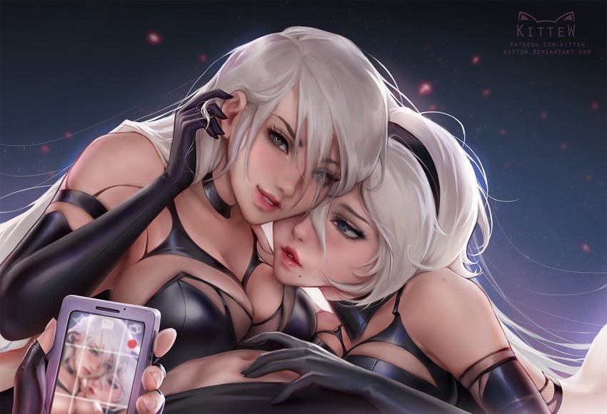 2b and a2 (nier and 1 more) drawn by kittew