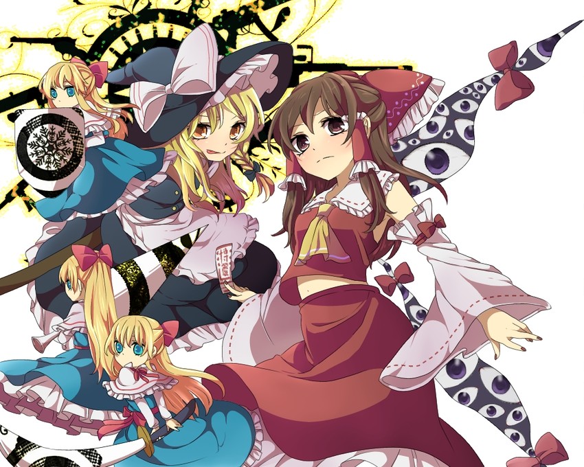 hakurei reimu, kirisame marisa, and shanghai doll (touhou) drawn by tsuno_no_hito