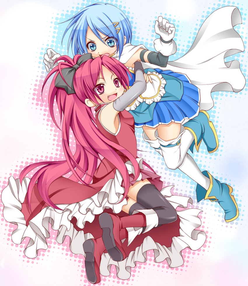 miki sayaka and sakura kyoko (mahou shoujo madoka magica) drawn by mekeko and noumin