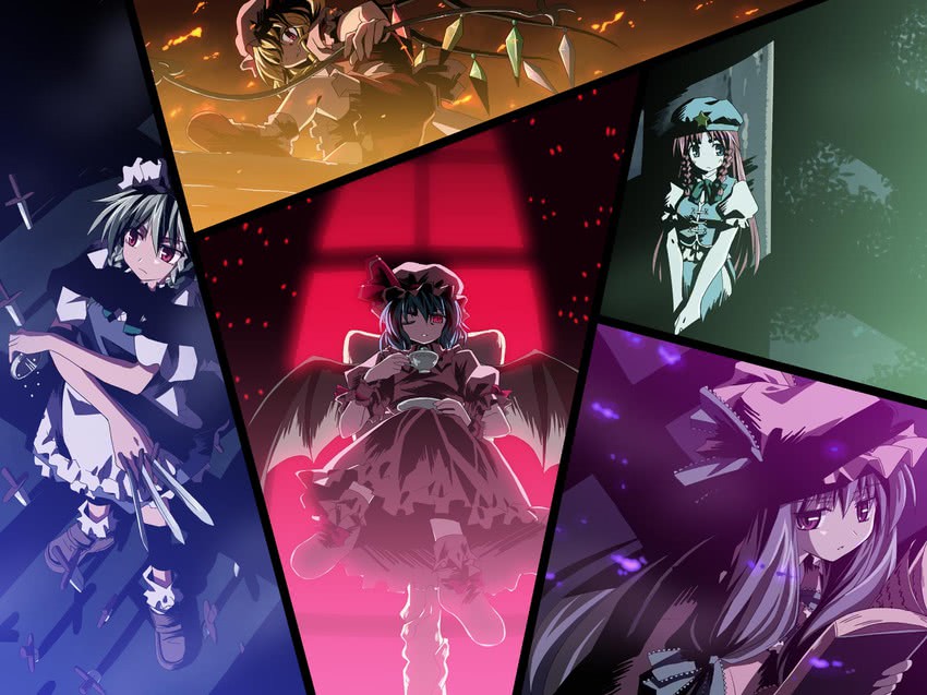 remilia scarlet, flandre scarlet, izayoi sakuya, patchouli knowledge, and hong meiling (touhou) drawn by yuuki_tatsuya