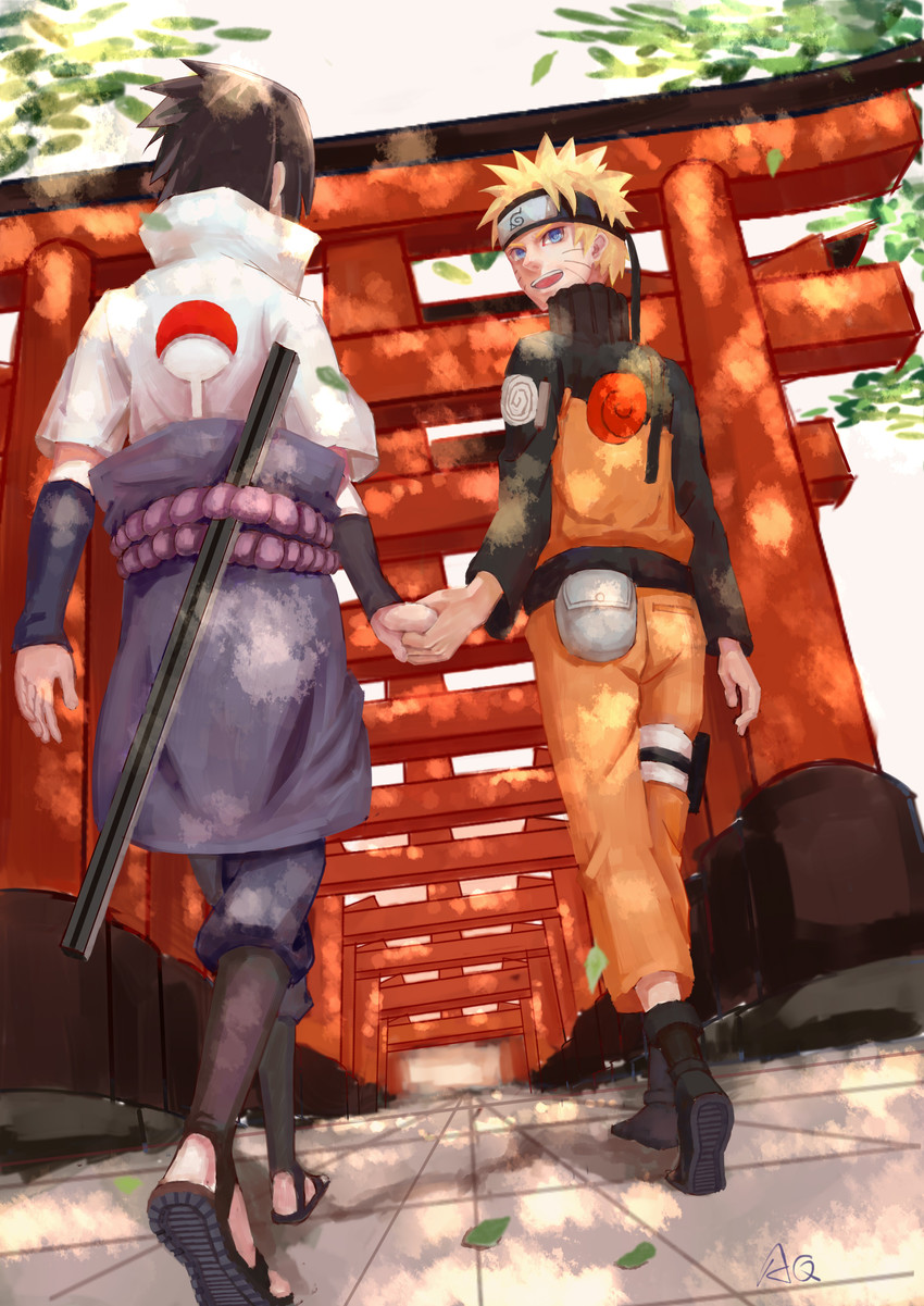 uzumaki naruto and uchiha sasuke (naruto and 1 more) drawn by aqie
