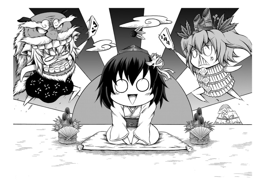 shameimaru aya, inubashiri momiji, and himekaidou hatate (touhou) drawn by hidefu_kitayan
