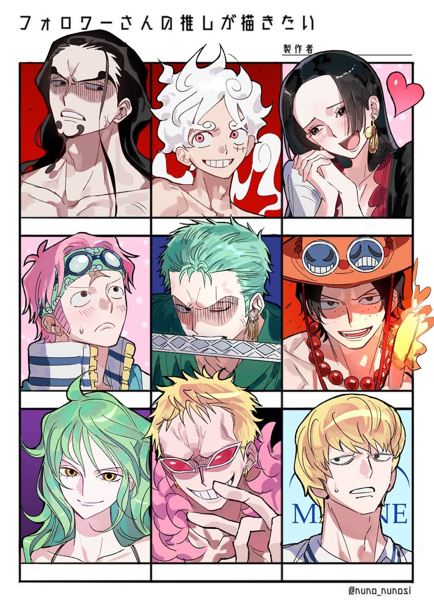 monkey d. luffy, roronoa zoro, boa hancock, portgas d. ace, donquixote doflamingo, and 4 more (one piece and 1 more) drawn by pachi1014813