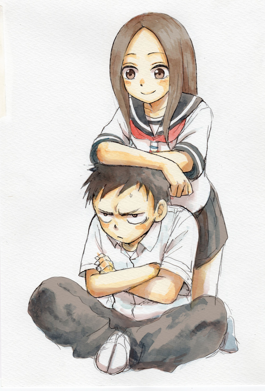 takagi-san and nishikata (karakai jouzu no takagi-san) drawn by yamamoto_souichirou