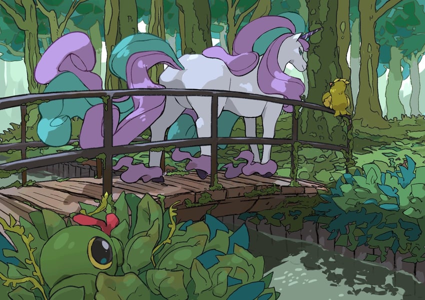 pidgey, caterpie, and galarian rapidash (pokemon) drawn by aomon_(yuuji7604)
