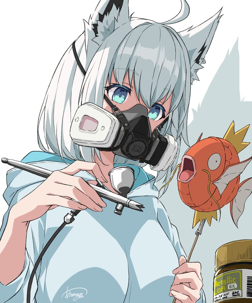 shirakami fubuki and magikarp (pokemon and 1 more) drawn by asanaya