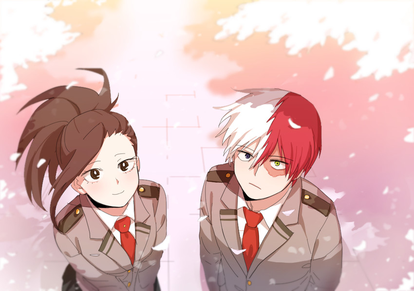 todoroki shoto and yaoyorozu momo (boku no hero academia) drawn by saran