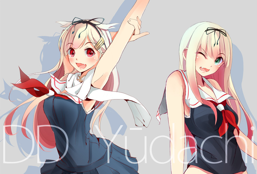 yuudachi and yuudachi kai ni (kantai collection) drawn by tebi_(tbd11)