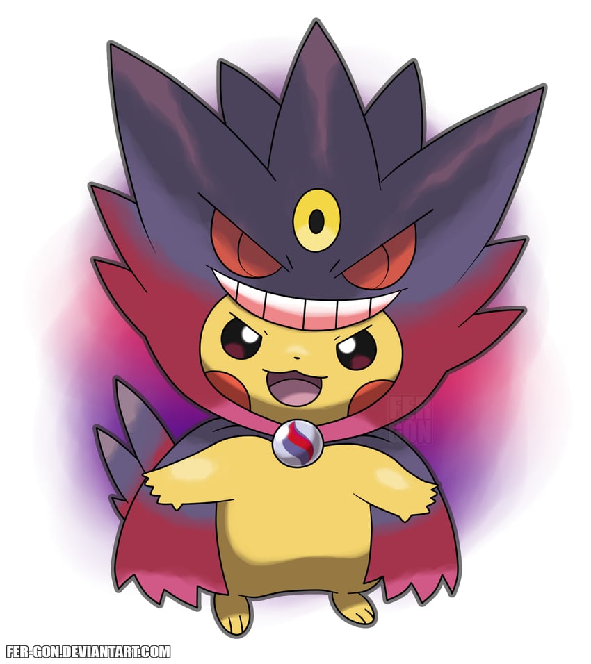 pikachu, gengar, and mega gengar (pokemon) drawn by fer-gon
