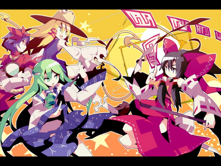 hakurei reimu, kochiya sanae, moriya suwako, and yasaka kanako (touhou) drawn by fuukadia_(narcolepsy)