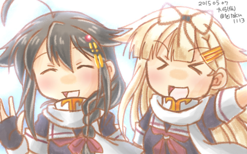 shigure, yuudachi, shigure kai ni, and yuudachi kai ni (kantai collection) drawn by taisa_(kari)