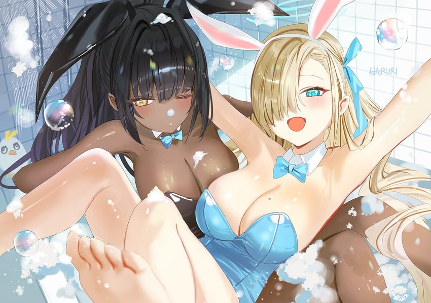 asuna, karin, and peroro (blue archive) drawn by haruri