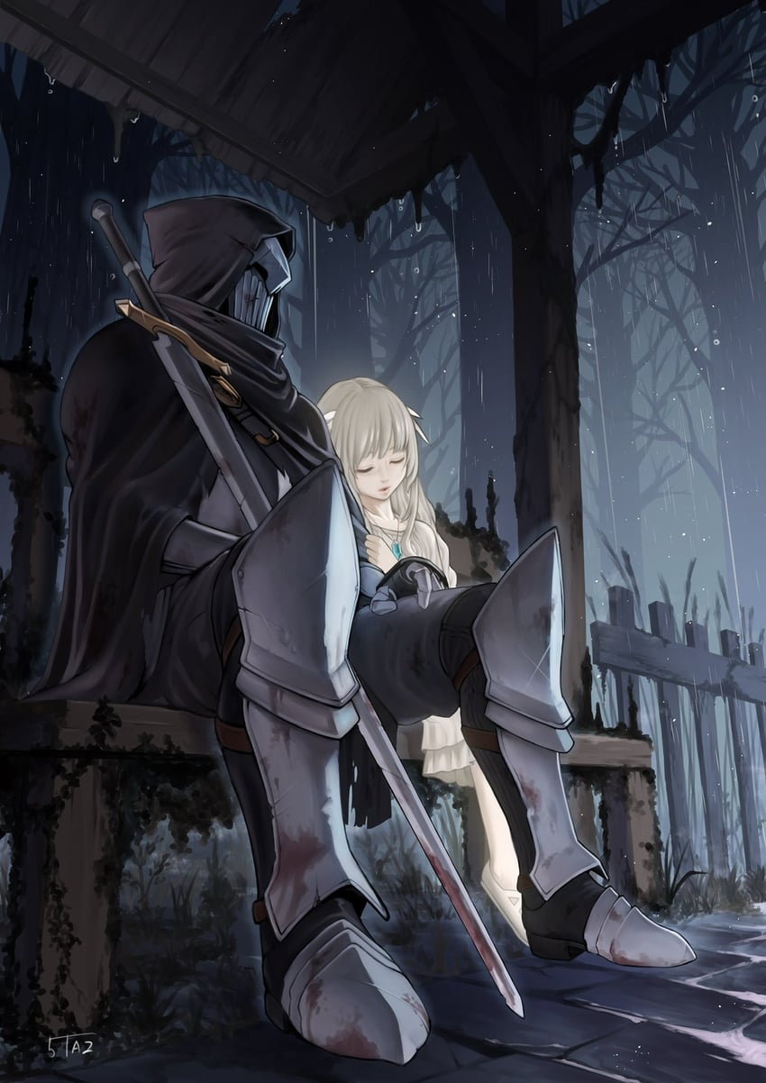 lily and umbral knight (ender lilies quietus of the knights) drawn by 5tatsu