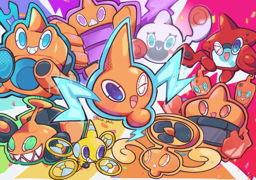 rotom, rotom phone, rotom dex, drone rotom, and rotomi (pokemon) drawn by kirrim