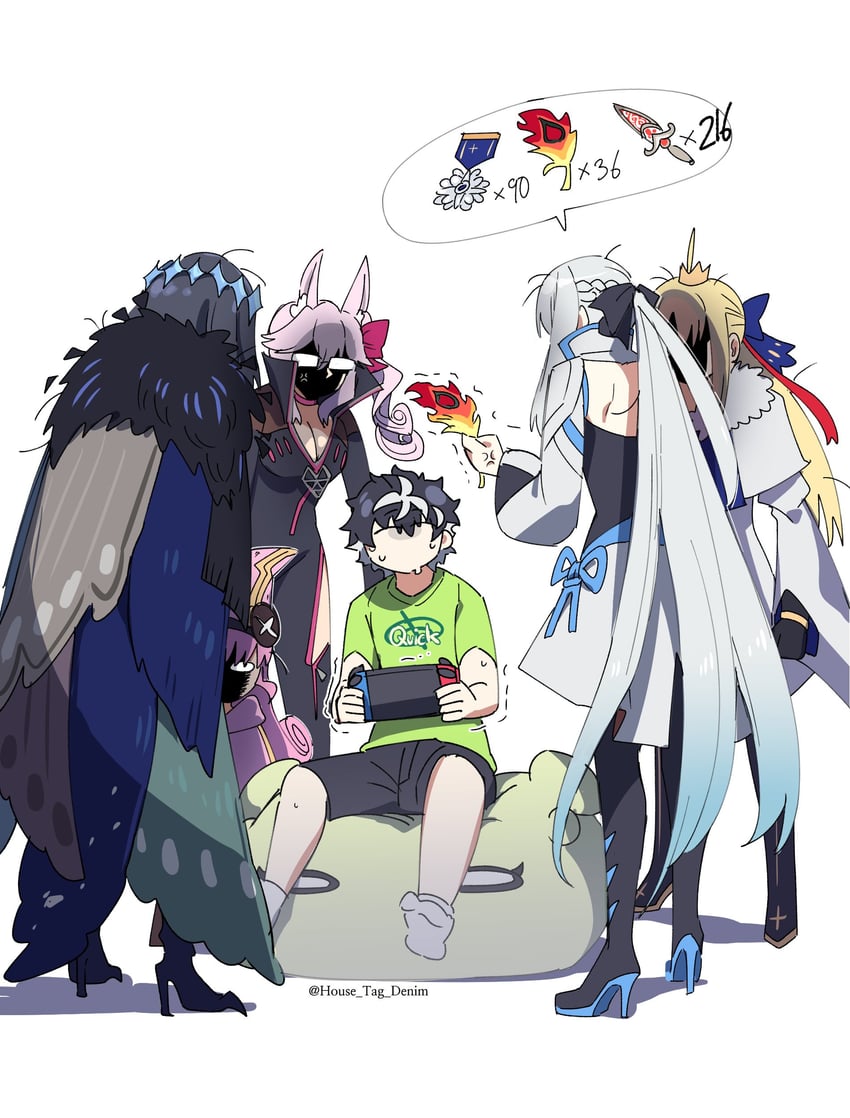 artoria pendragon, tamamo, morgan le fay, artoria caster, oberon, and 3 more (fate and 1 more) drawn by house_tag_denim