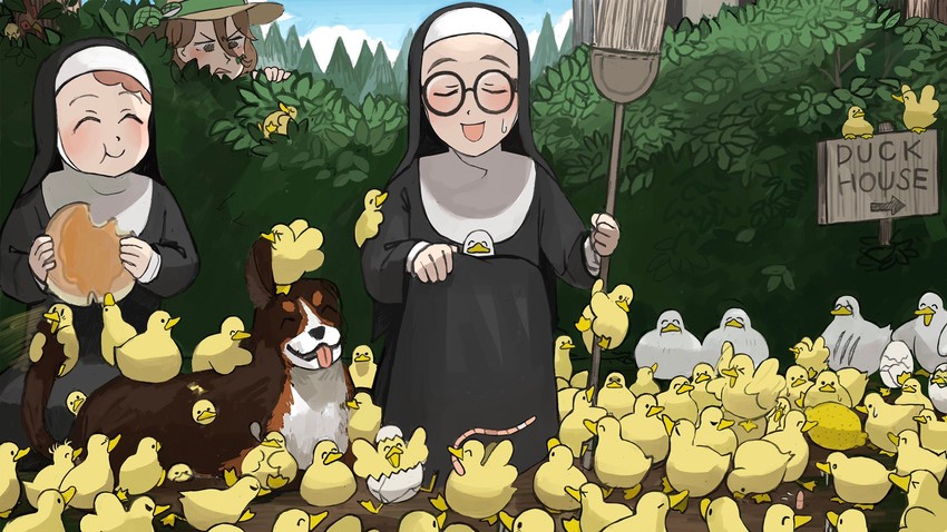 mother superior, pancake nun, and froggy nun's grandmother (little nuns) drawn by diva_(hyxpk)