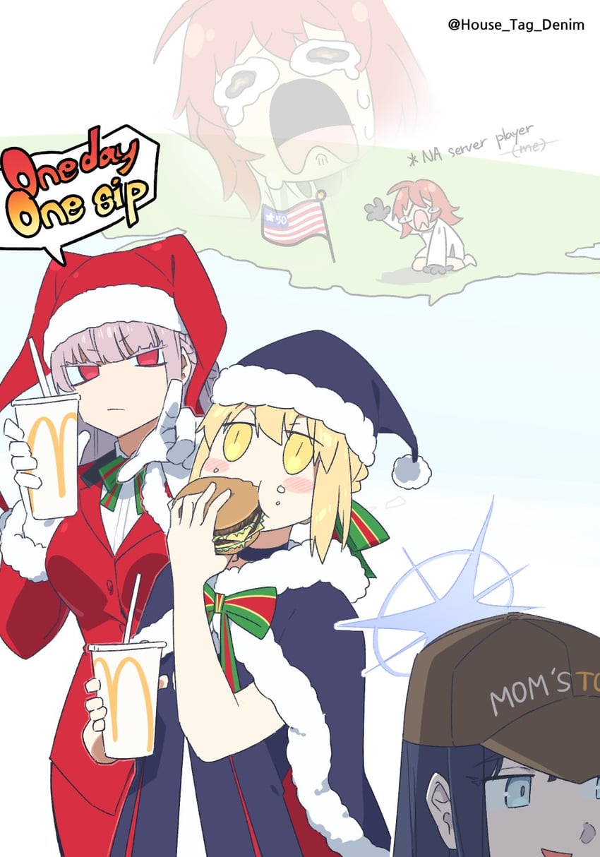 artoria pendragon, fujimaru ritsuka, saber alter, saori, florence nightingale, and 1 more (fate and 4 more) drawn by house_tag_denim