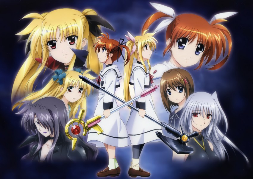 fate testarossa, takamachi nanoha, yagami hayate, raising heart, reinforce, and 3 more (lyrical nanoha and 2 more)