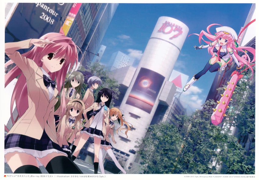 sakihata rimi, nishijou nanami, kishimoto ayase, orihara kozue, aoi sena, and 2 more (chaos;head and 1 more) drawn by matsuo_yukihiro and sasaki_mutsumi