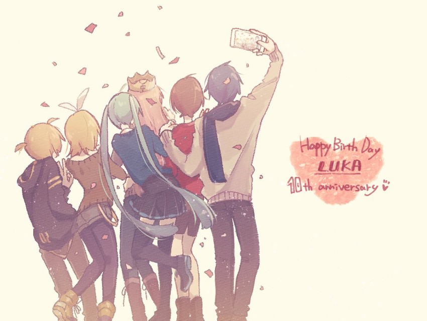 hatsune miku, kagamine rin, kagamine len, megurine luka, kaito, and 1 more (vocaloid) drawn by mi_no_take