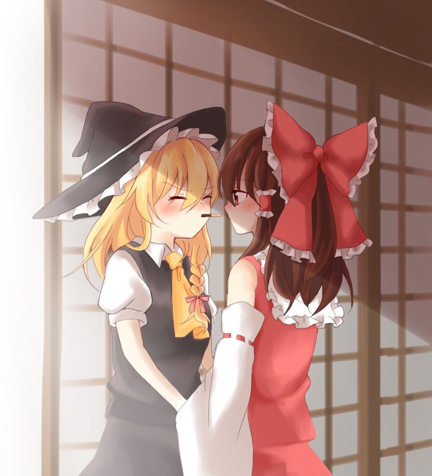 hakurei reimu and kirisame marisa (touhou) drawn by akatsuki_(osamaru36)