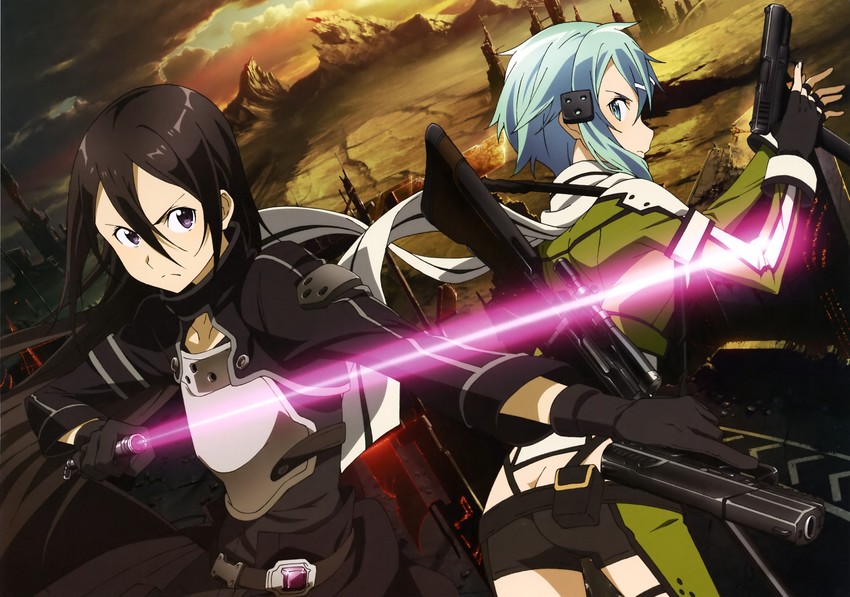 kirito and sinon (sword art online) drawn by nishiguchi_tomoya