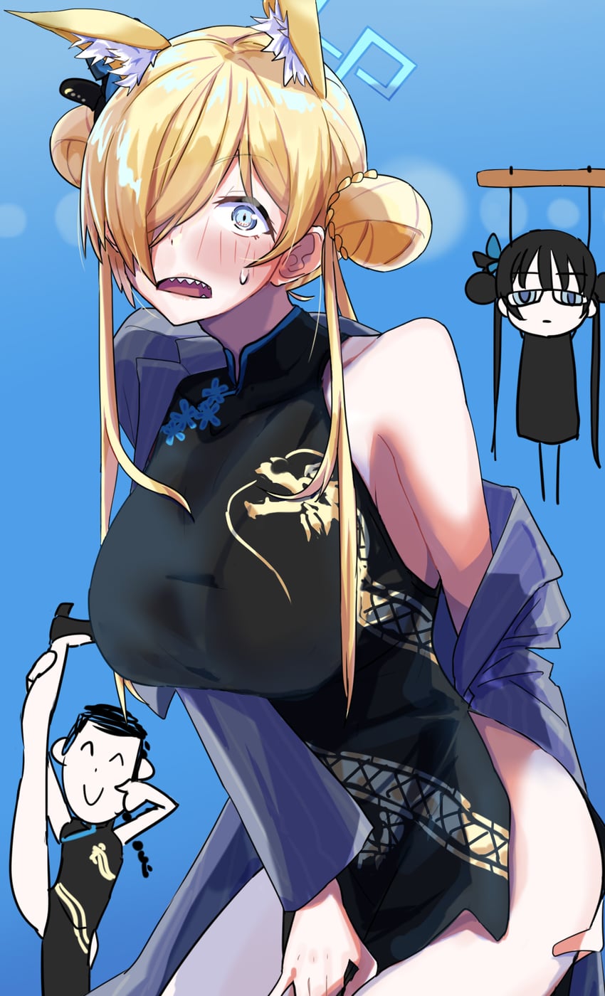 sensei, doodle sensei, kisaki, and kanna (blue archive) drawn by meetnox