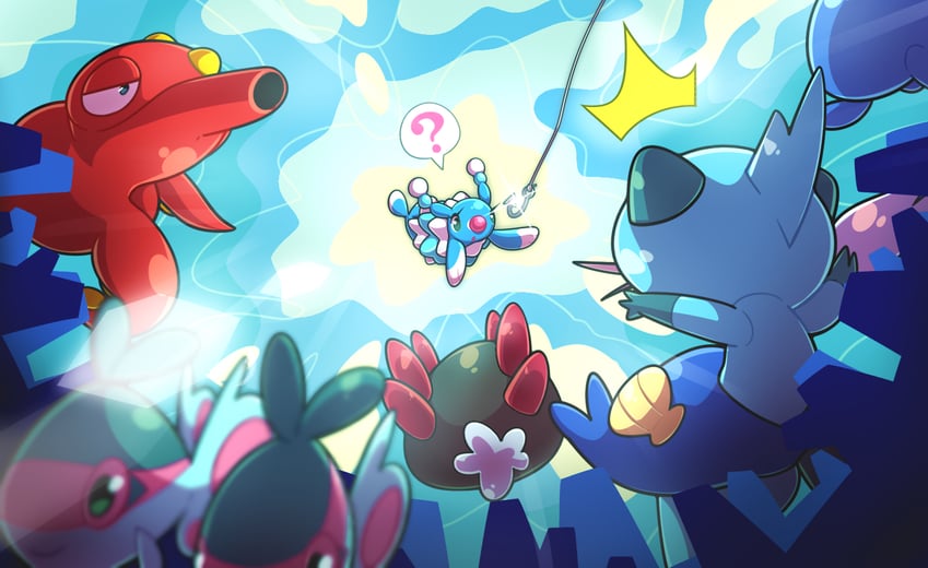 pyukumuku, poliwag, brionne, octillery, finneon, and 1 more (pokemon) drawn by eagle_(pixiv8177028)