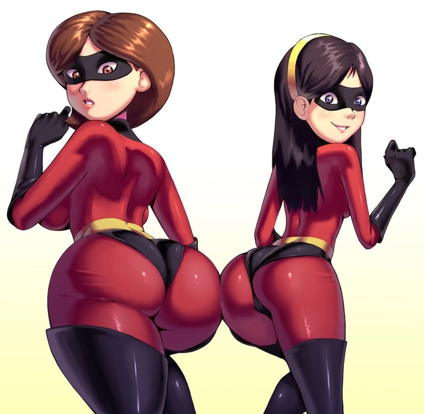 helen parr, elastigirl, and violet parr (the incredibles) drawn by apostle_(artist)