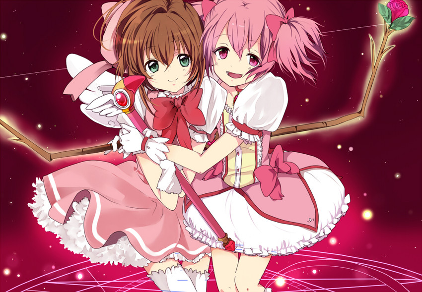 kaname madoka and kinomoto sakura (mahou shoujo madoka magica and 1 more) drawn by kona66
