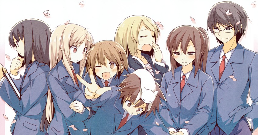 shiina mashiro, aoyama nanami, kamiigusa misaki, akasaka ryuunosuke, kanda sorata, and 2 more (sakura-sou no pet na kanojo) drawn by mizoguchi_keiji