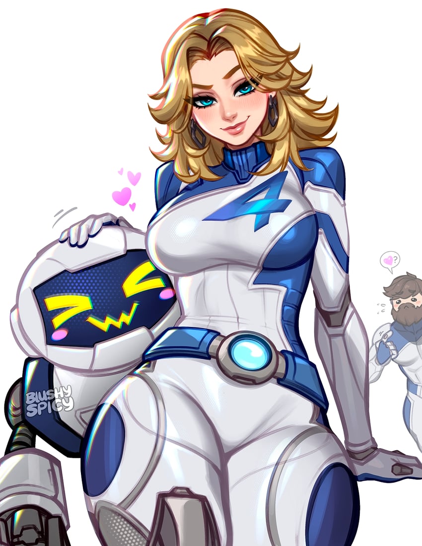 sue storm, reed richards, and h.e.r.b.i.e. (marvel and 2 more) drawn by blushyspicy