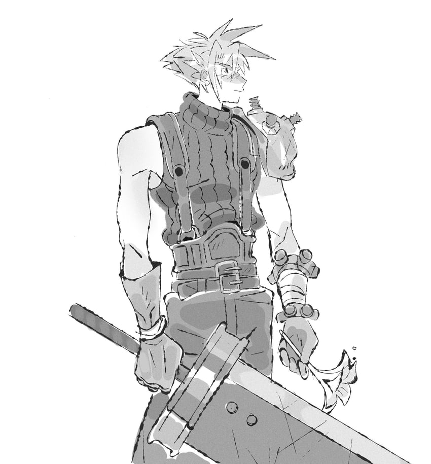 cloud strife (final fantasy and 3 more) drawn by jaysoysaucee